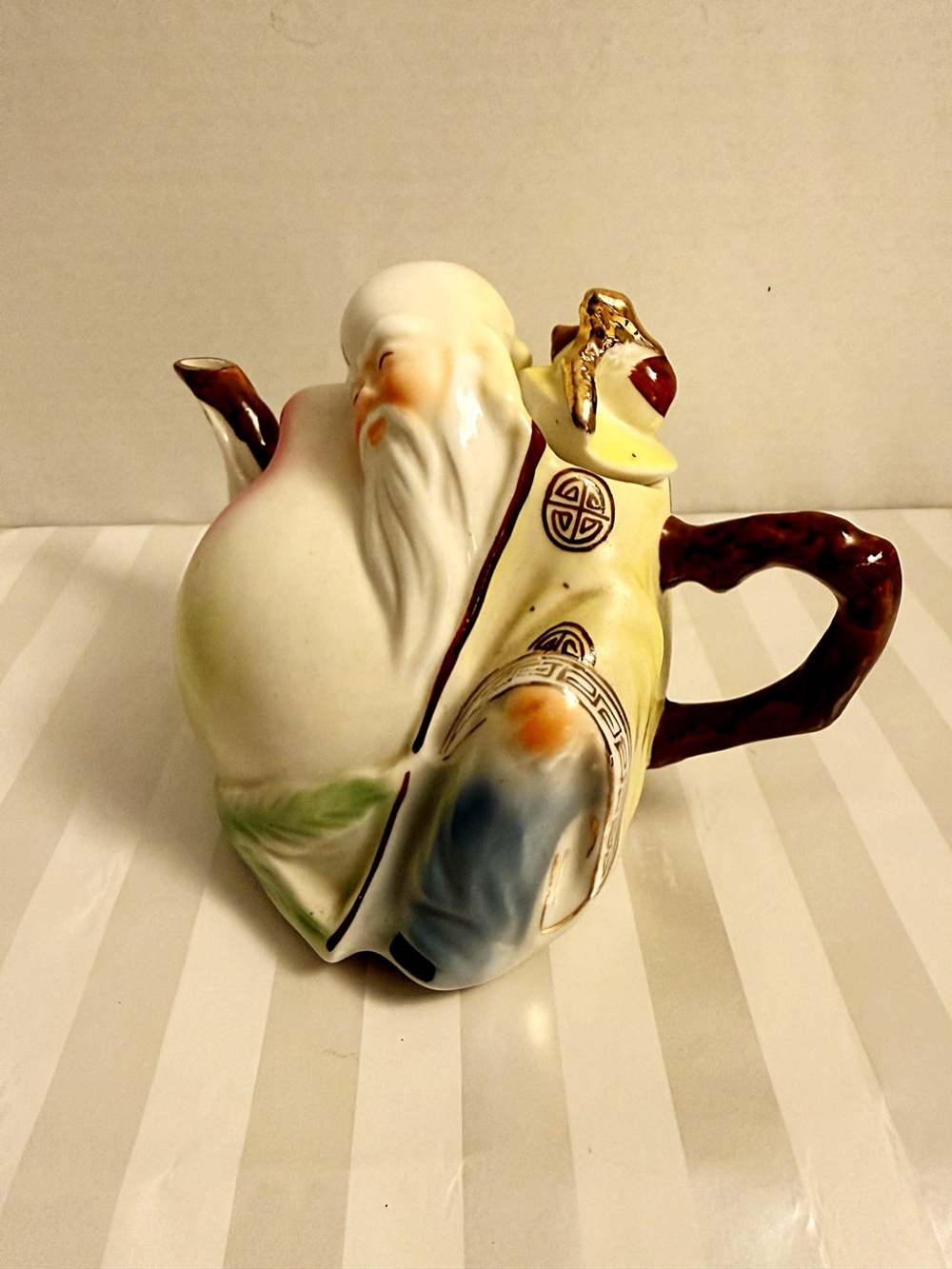 Vintage Chinese Shou Xing Longevity God Porcelain Figural Teapot w/ Lid